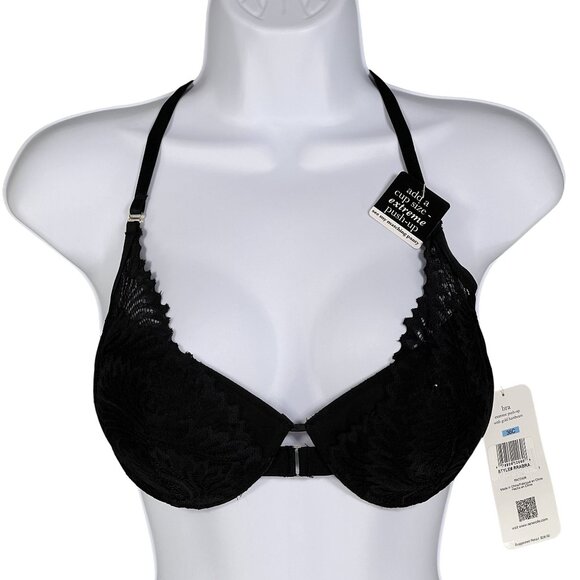 Rene Rofe NWT 36C Black Lace Extreme Push-Up Bra Gold Hardware Coquette Vampy - Picture 8 of 14